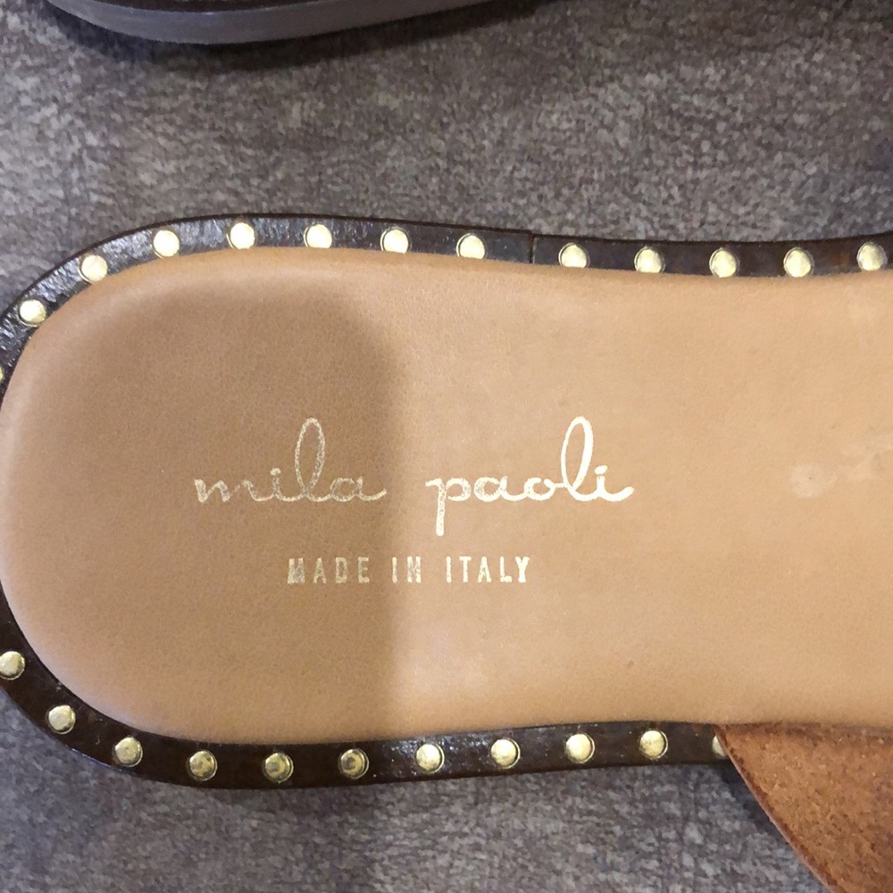 Mika Paoli Leather buckle studded Slide Sandals - Picture 2 of 7
